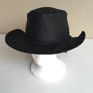 Vintage Black Suede Leather Western Cowboy Hat